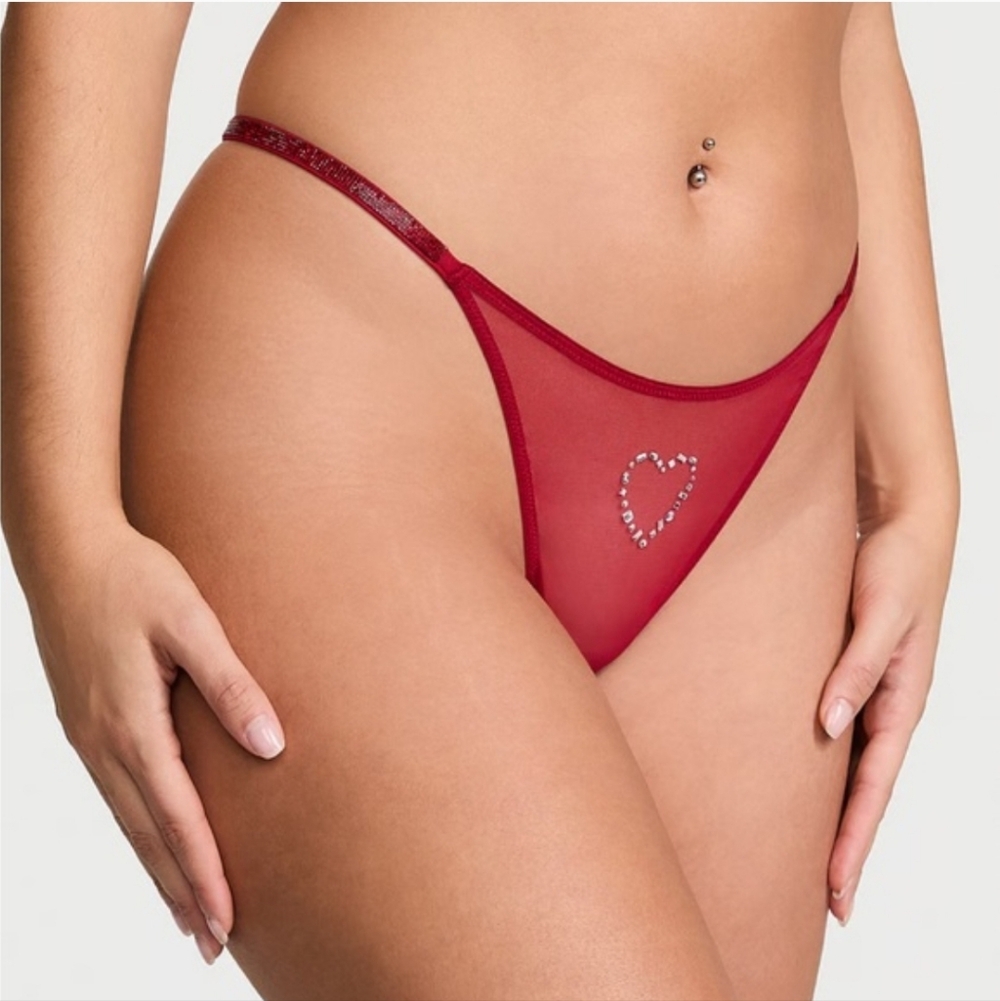 New Victoria's Secret Red Sheer Motif Heart Panty NWT Large
